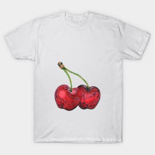 Two red cherries - hand drawn design made with colored pencils T-Shirt